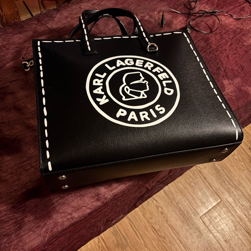 Karl Lagerfeld Black and White Shoulder Bag with Iconic Logo